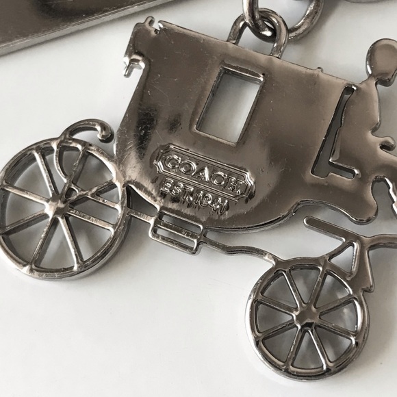Coach Silver Horse And Carriage Bag Charm Hang Tag Chain Y2K - Picture 11 of 14